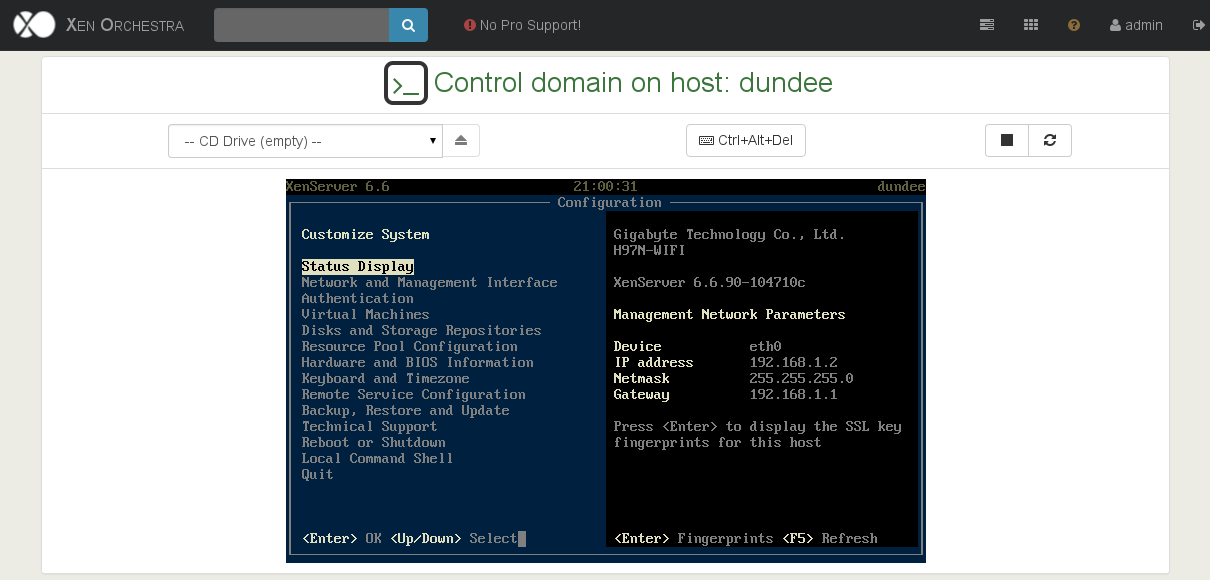 Xen Orchestra console with XenServer Dundee