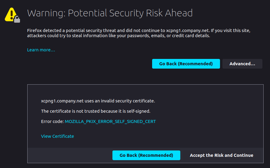 Self-signed certificate warning in Firefox